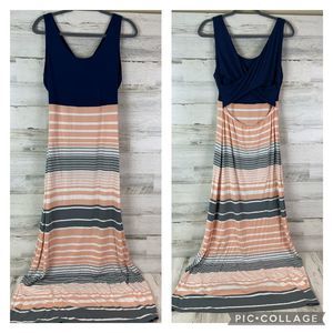 Market & Spruce Navy and Peach Striped Maxi Dress